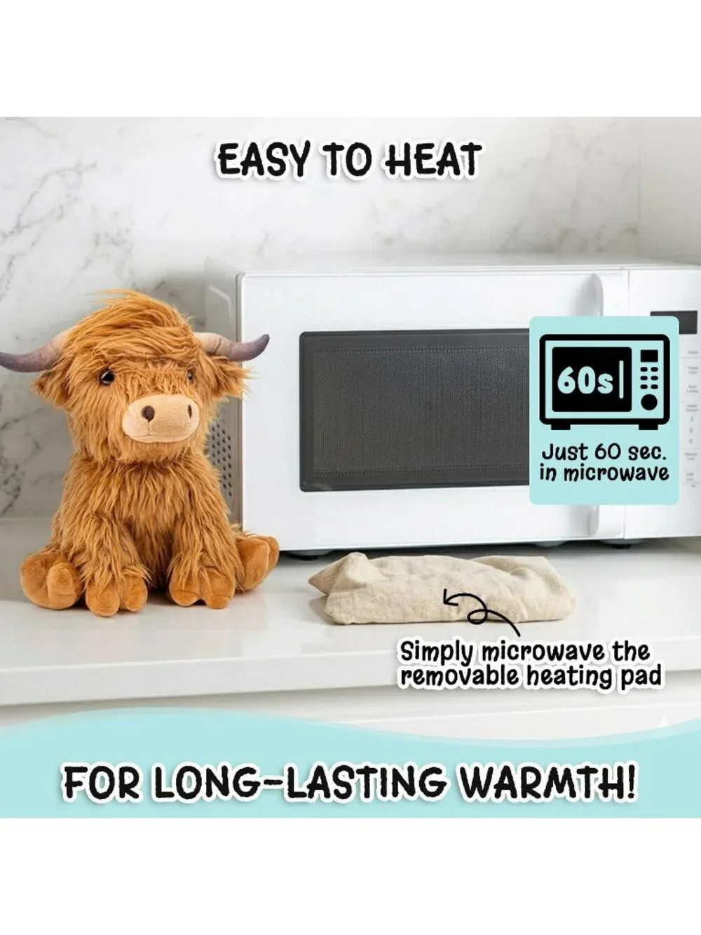 Highland Cow 1.5 Lb Weighted Plush Microwavable Heating Pad Cozy Cow Toy